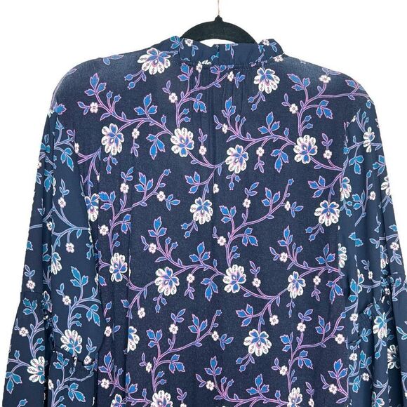 LOFT Women's Floral Peasant Navy Blue Blouse XL - Picture 9 of 11